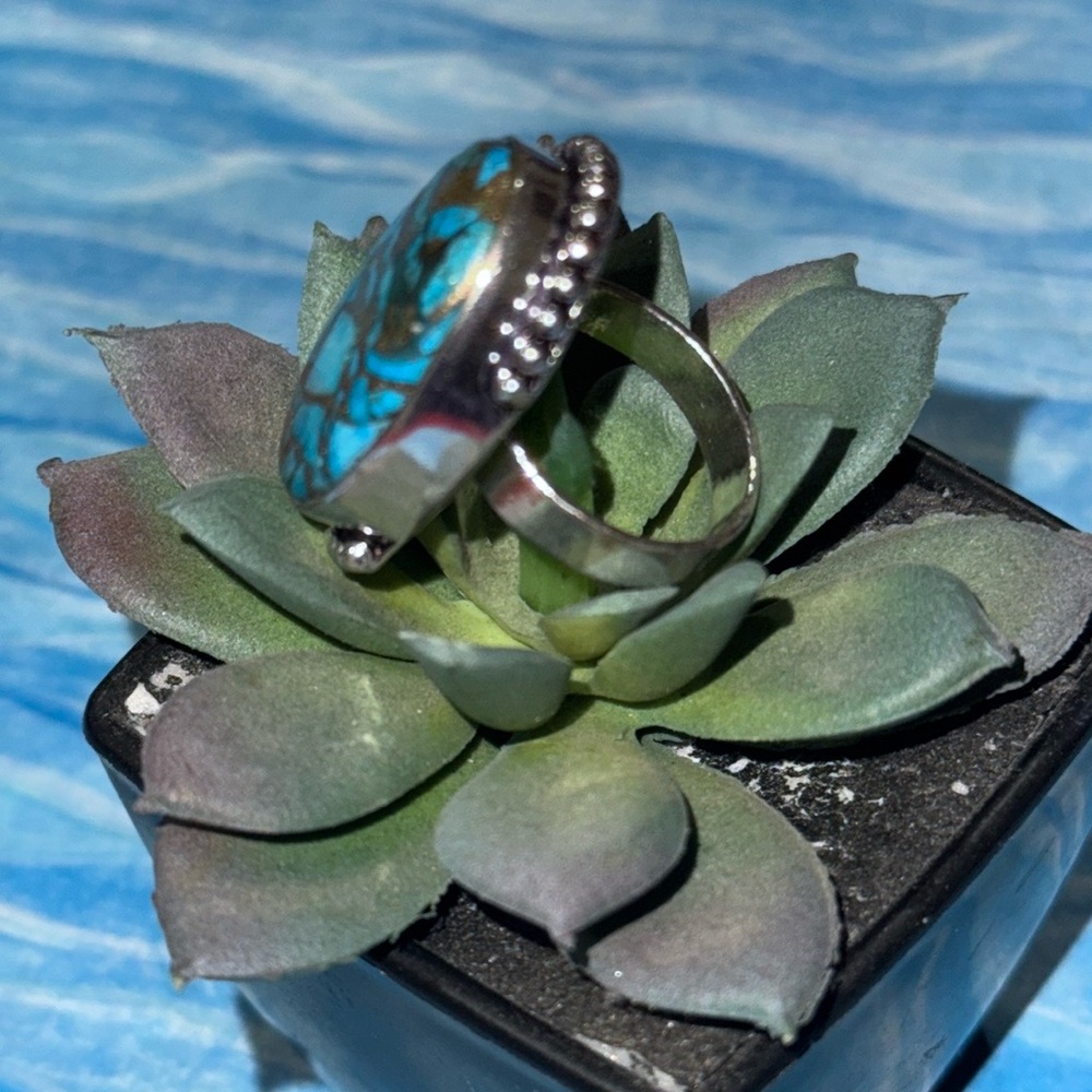 Silver Copper Turquoise Ring - image 4